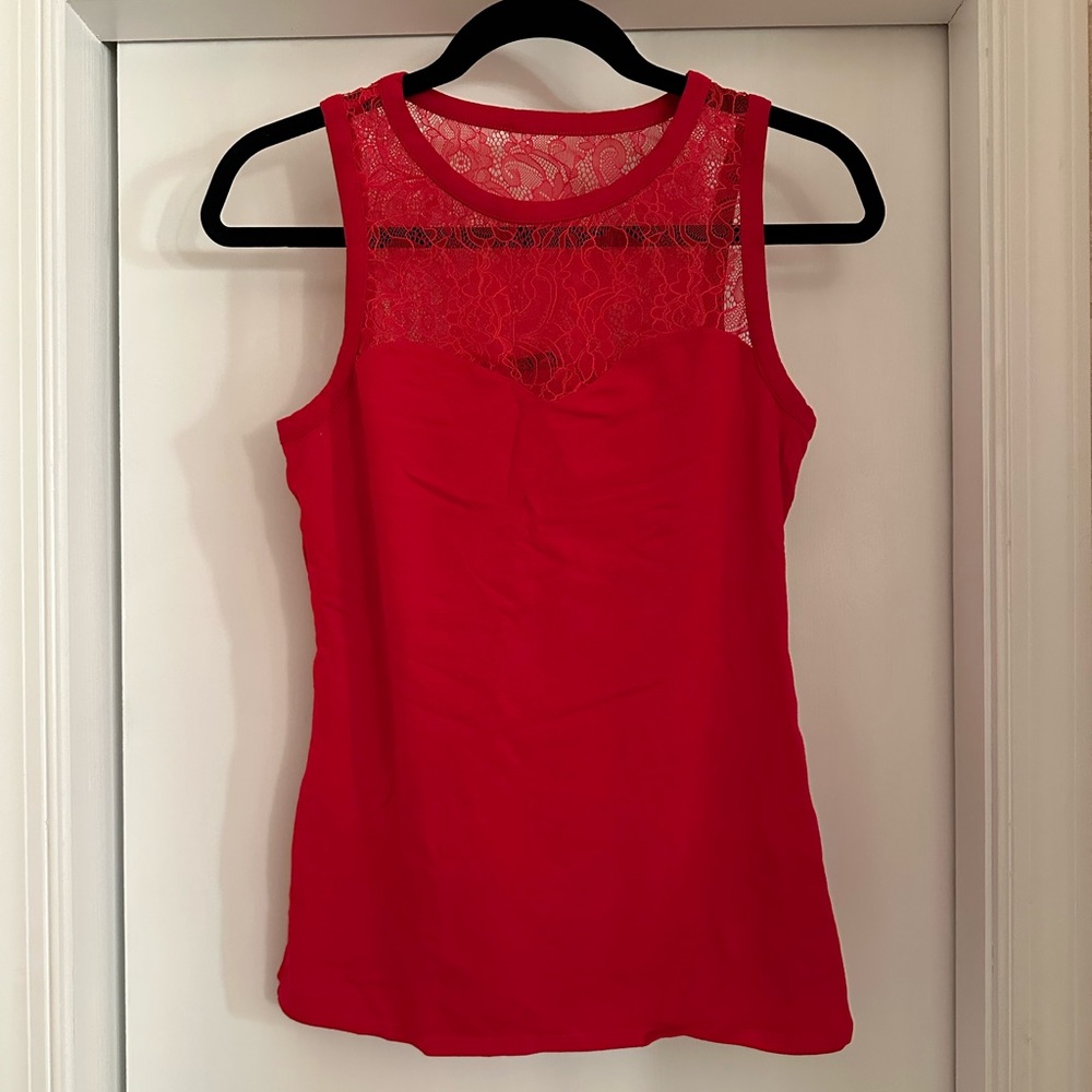 Express sleeveless red women’s top with lace size S